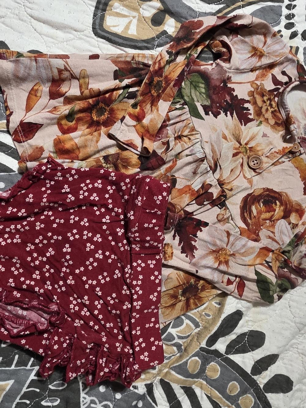 Posh Peanut Peach Floral Top with Burgundy Mini Skirt